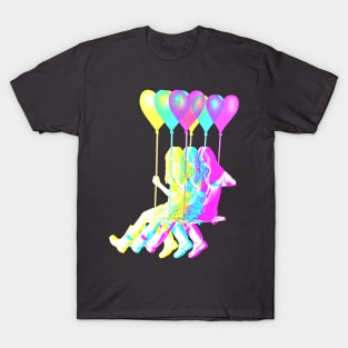 Banksy Ballon Girl in Yellow Cyan Magenta Layers T-Shirt